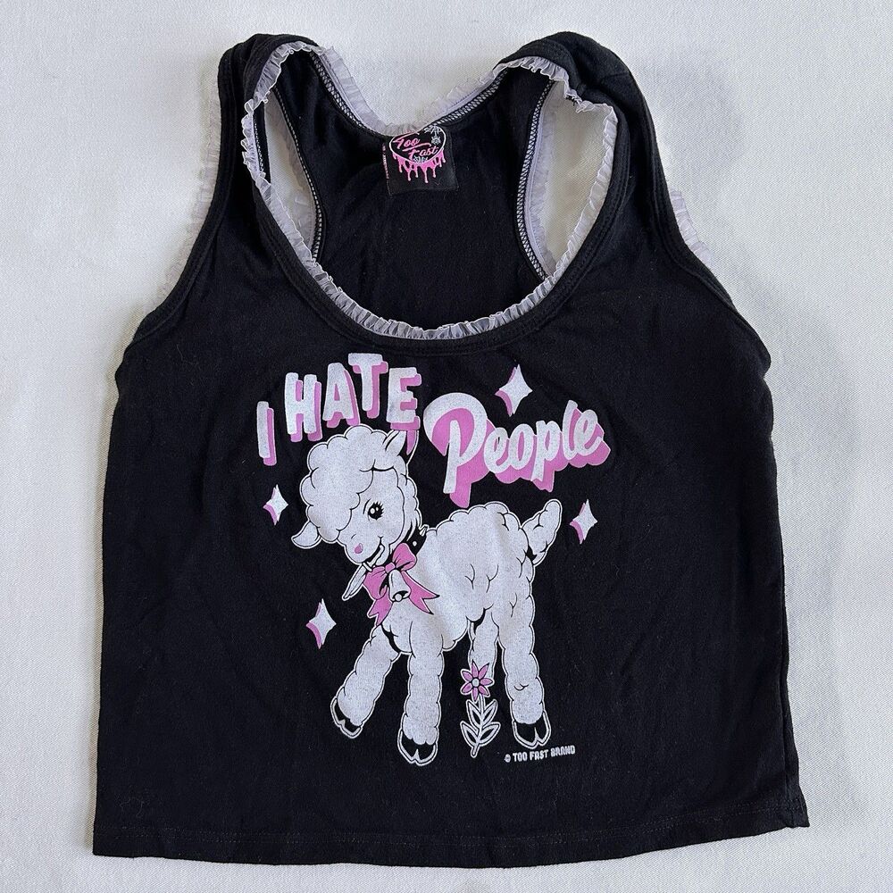 Y2K Too Fast Black Sheep I Hate People Crop Top sz SMALL Grunge USA
